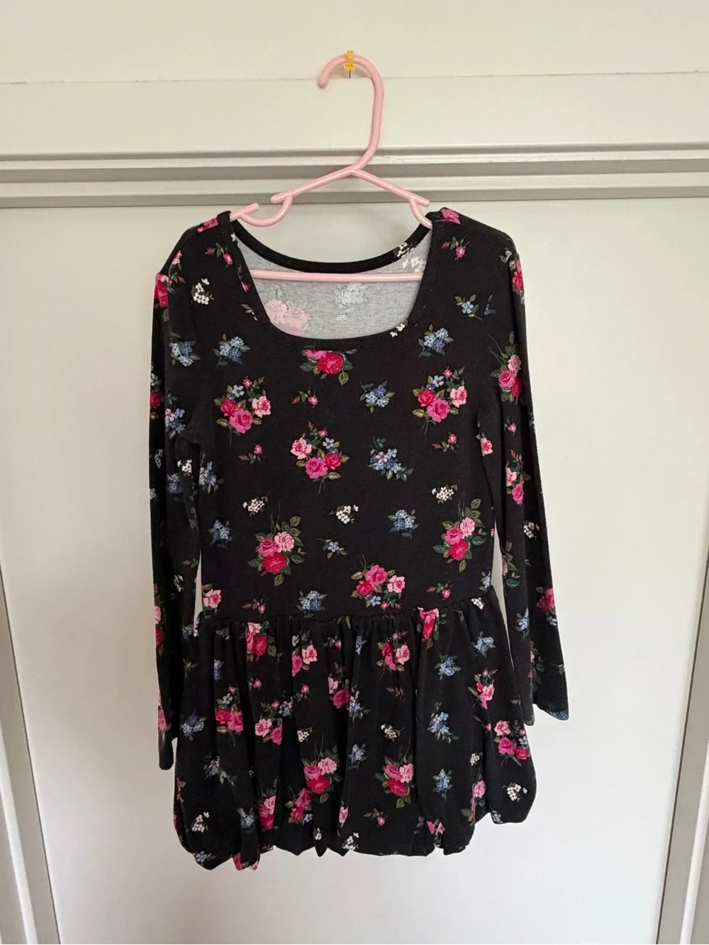 Gap Girls' Black Floral Long-Sleeve Peplum Dress